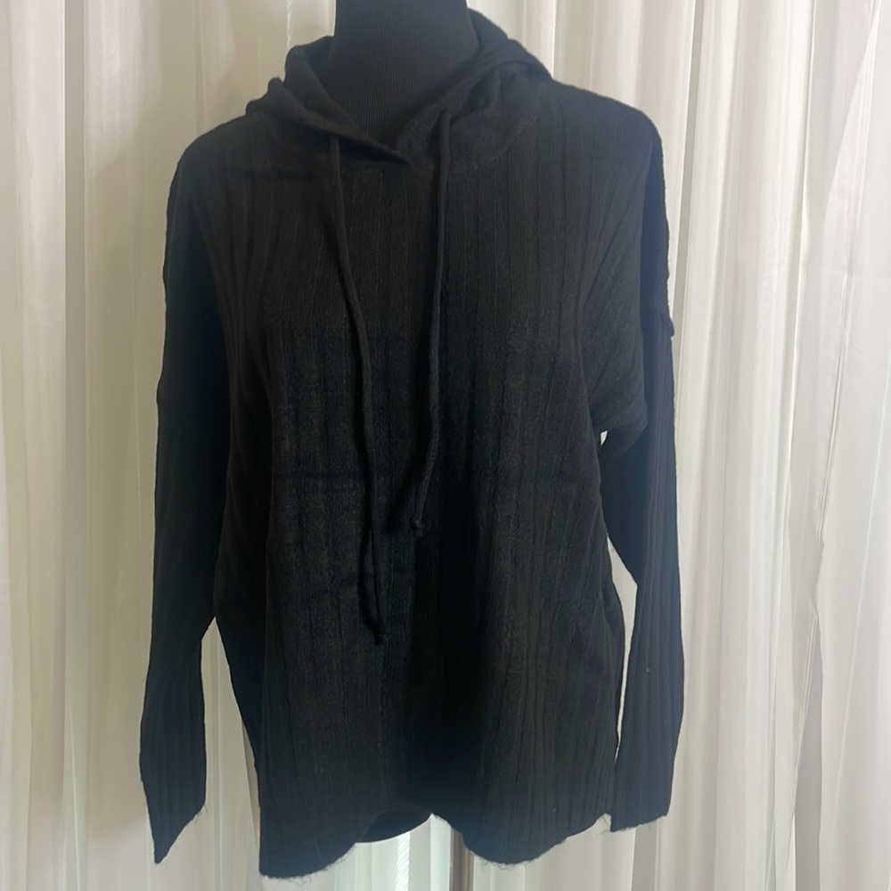 NWT Black SWEET ROMEO Hooded Ribbed Sweater, size Small.  Has drawstring hoodie.
